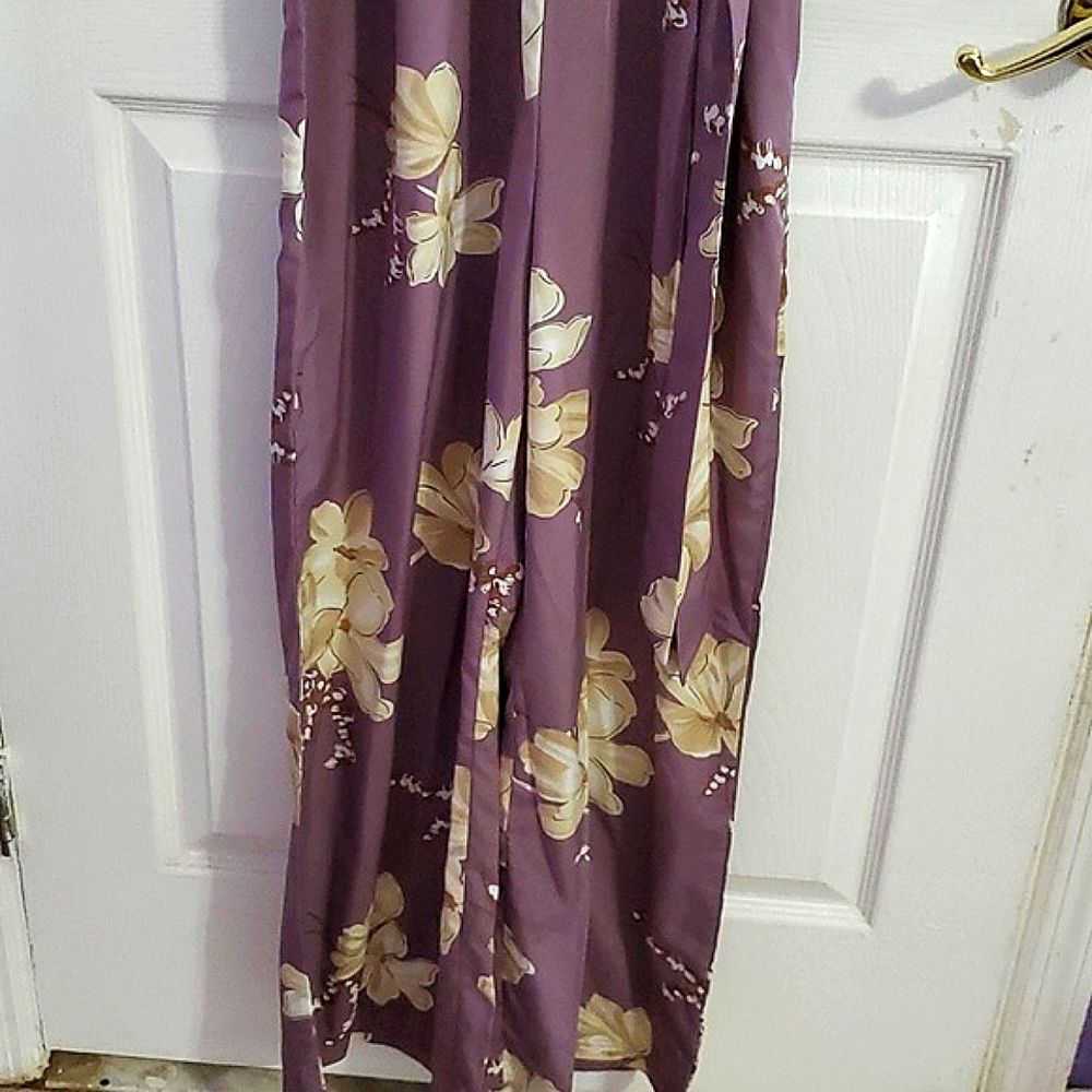 SHEIN Vcay Purple Floral Surplice Top Belted Wide Leg Jumpsuit L - Picture 8 of 16